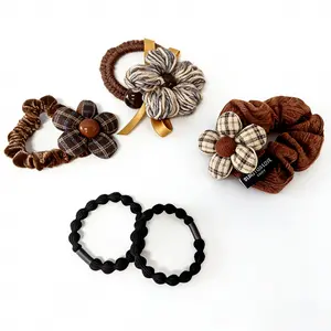 Rustic Plaid Flower Hair Scrunchie Set