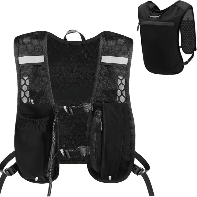 Unisex Trail Running Hiking Cycling Vest, Lightweight Backpack with Water Bottle Bag, Adjustable Straps, Reflective Design, Outdoor Active Sports Bag
