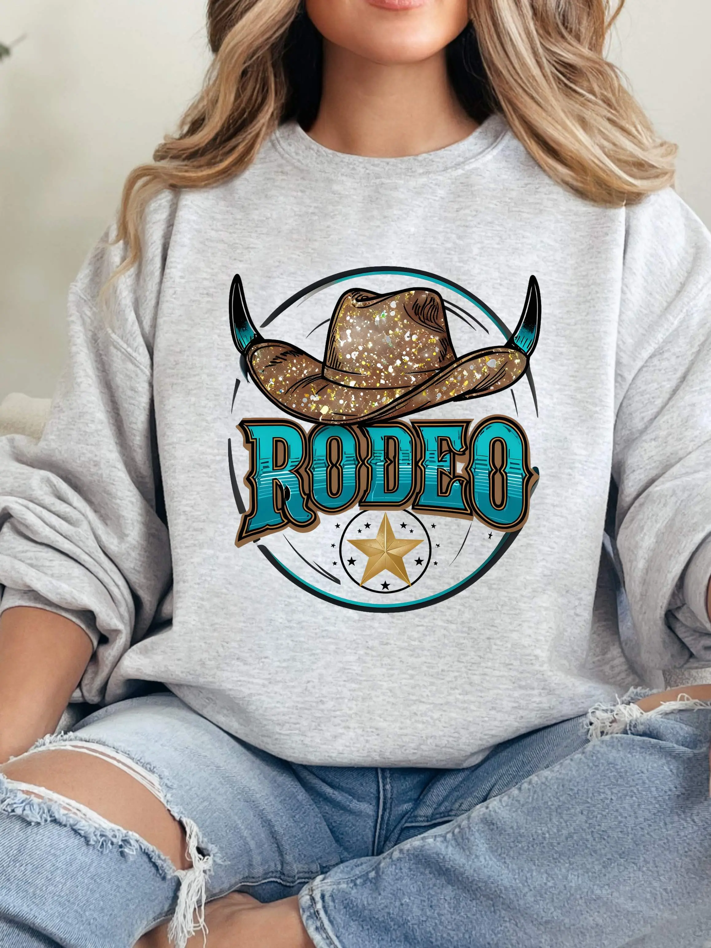 Women's Turquoise Rodeo Club Graphic Hoodie - Casual Women's Tops, Comfortable Sweatshirts for Daily Wear