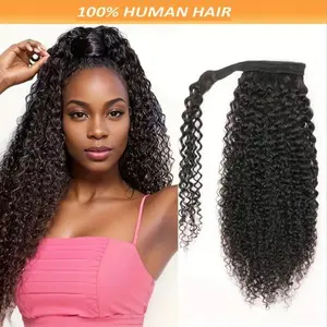 Kinky Curly Ponytail Extension Human Hair Magic Paste Wrap Around 100g Brazilian Virgin Hair Natural Look Easy Wear for Women