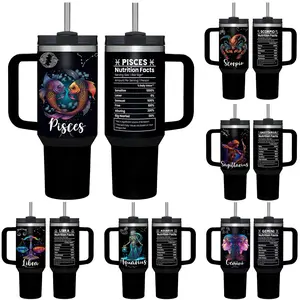 Constellation Pattern Stainless Steel Tumbler, 1 Count 40oz with Handle & Straw, Insulated Tumbler, Insulated Water Bottle, Horoscope Zodiac Gifts for Women and Men, Travel Accessories, Portable Kitchen Supplies