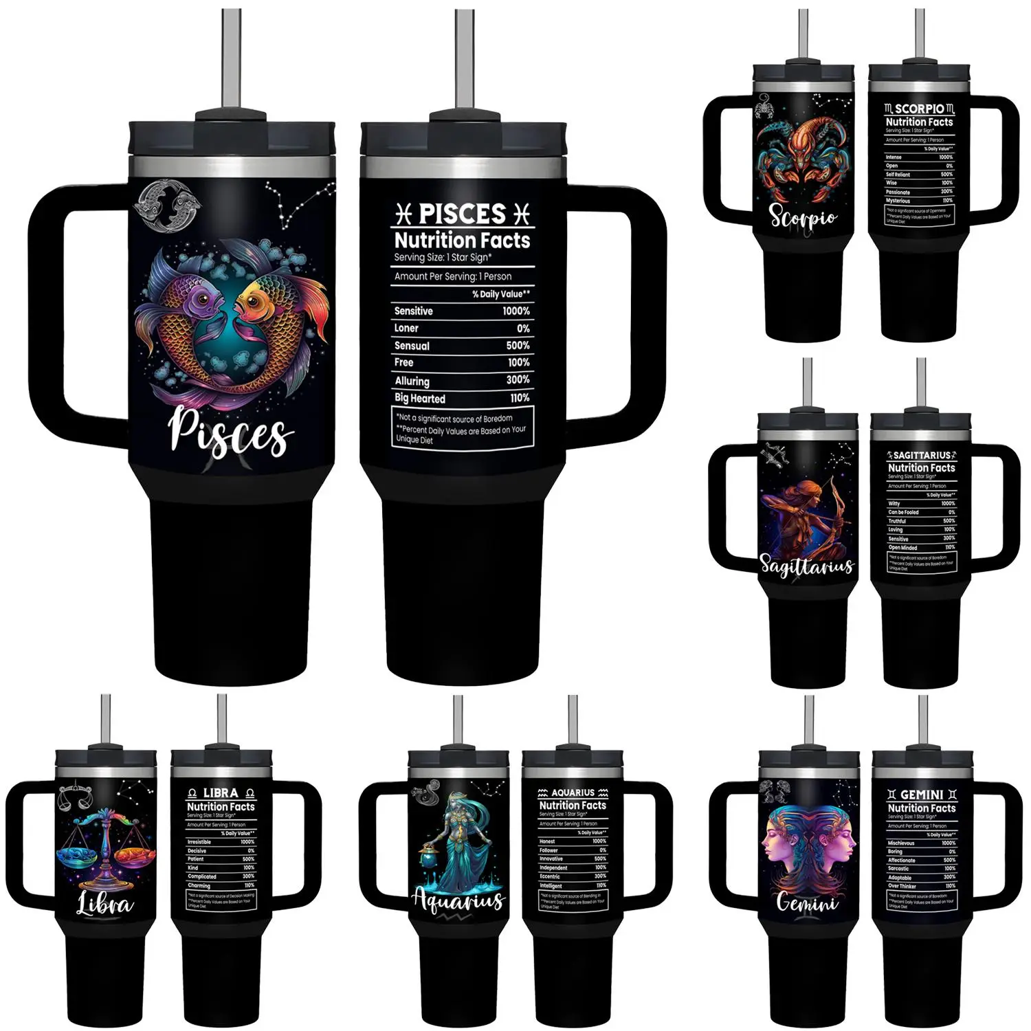 Constellation Pattern Tumbler, 1 Count 40oz Constellation Tumbler with Handle & Straw, Nutrition Insulated Tumbler, Men Gifts Horoscope Constellation