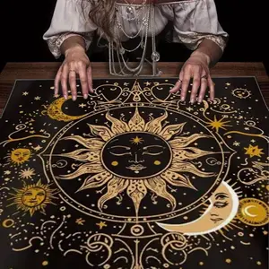 Mystical Sun & Moon Pattern Tarot Tablecloth, Tarot Card Witch Astrological Divination Board, Gift Packaging Supplies for Party Decoration