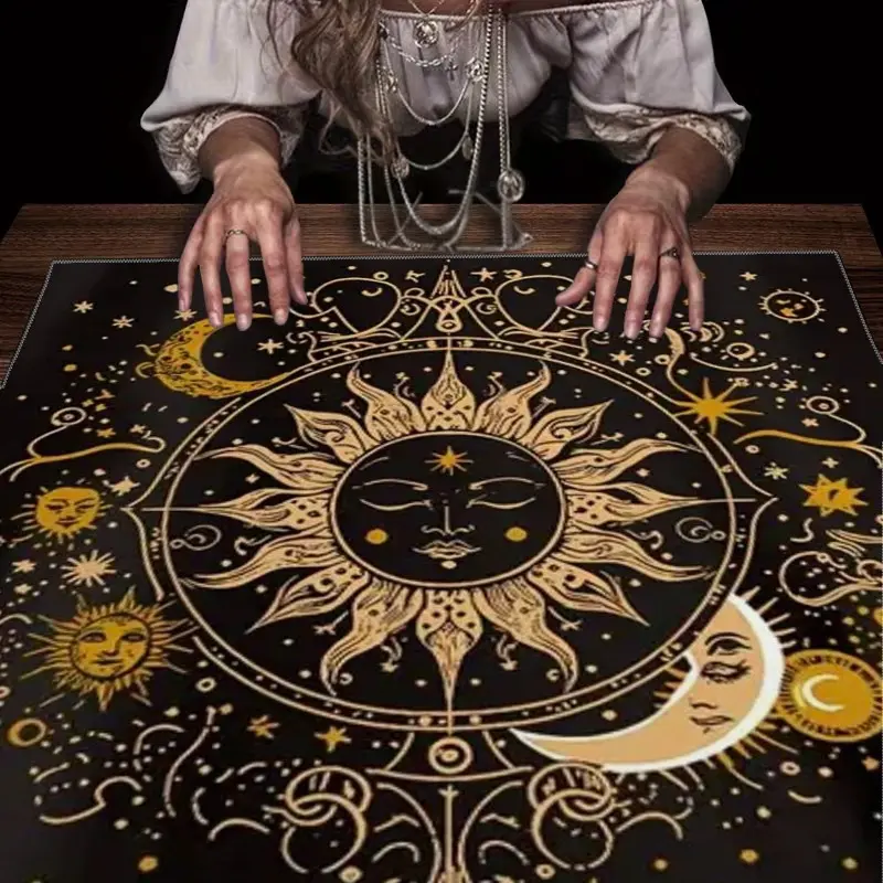 Mystical Spiritual Sun & Moon Pattern Tarot Tablecloth, Tarot Card Witch Astrological Divination Board, Gift Packaging Supplies for Party Decoration