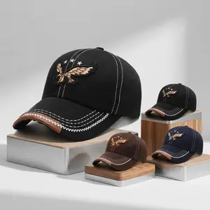 Vintage Eagle Embroidered Baseball Cap with Stars, American Style Retro Canvas Sun Hat, Contrast Stitching Casual Snapback for Men Women, Multi-Color 3-Pack Available