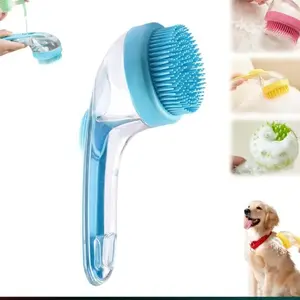 Pet Bath Brush 2 in 1 Dog & Cat Shampoo Dispenser Multi-functional for Long & Short Hair Blue Plastic Grooming Tool with Built-in Shampoo Applicator
