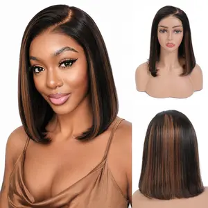 CindiRiver 250% Pre Cut 5x5 Glueless Bob Wigs 100% Human Hair Straight HIghlight Brown Color 1B/30 & 4/27 Ready to Wear HD Lace Front Wig Pre Bleached  Pre Plucked  Put on & Go Natural Color with Drawstring For Black Women Beginner Friendly  SummerVibes