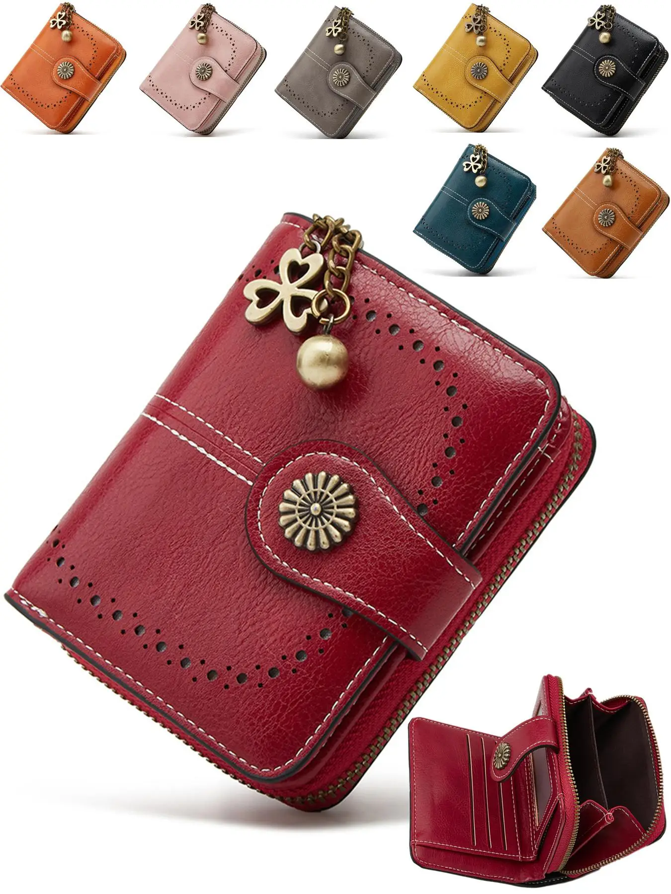 Women's Fashion Hollow Out Design Flower Decor Short Wallet, Casual Versatile Zipper Coin Card Purse, Multi-functional Zero Wallet for Daily Used, Fas