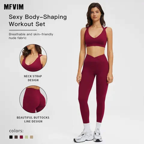 MFVIM Women's 2-Piece Colorblock Yoga Set - High-Waisted Ribbed Athleisure Activewear, Standout Sporty Workout Sets Women, Matching Gym Fitness Outfits for Workout, Back to School