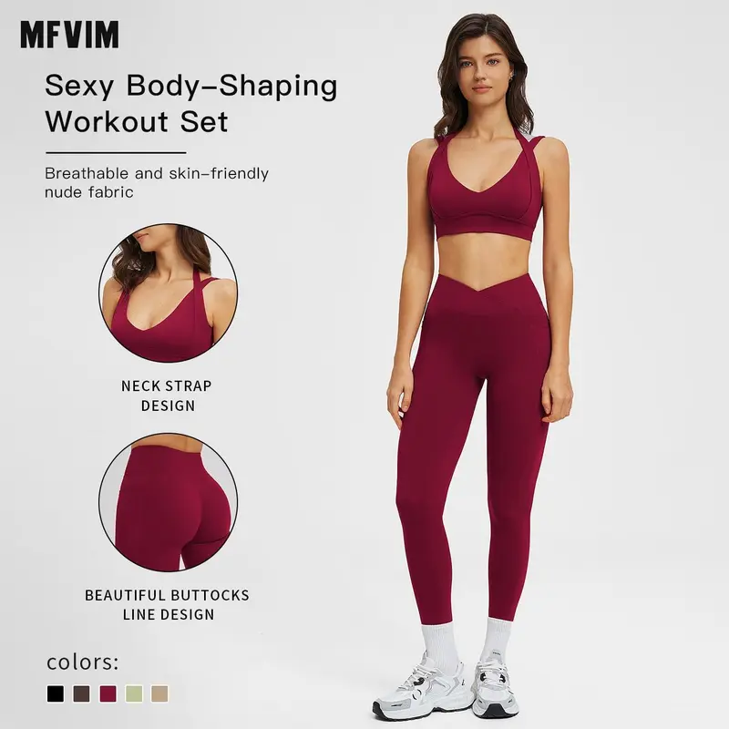 MFVIM Women's 2-Piece Colorblock Yoga Set - High-Waisted Ribbed Athleisure Activewear, Standout Sporty Workout Sets Women, Matching Gym Fitness Outfits for Workout, Back to School