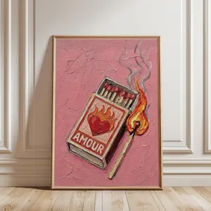 Amour Matchbox Poster, Burning Match Love Wall Art, Romantic Pop Art Decor