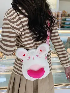 Cute Rabbit Cartoon Crossbody Bag, Kawaii Zipper Shoulder Bag, Detachable Strap, Polyester Lining, Hand Washable, Women's Fashion Accessory