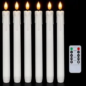 6 count Flameless Taper Candles with Remote, Timer, Dimmer, 9.6 Inches Plastic White Led CandleSticks with Flickering Light,  Operated Window Candles for Halloween Christmas Decoration