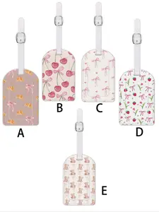 Bear Cherry Bow Print Leather Luggage Tag, Waterproof Design, Travel Accessory for Suitcases and Cruises, Includes Name ID Card, Bear Charm