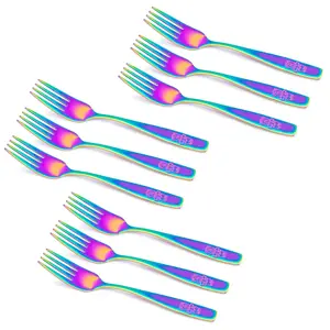9 Piece Stainless Steel Rainbow Kids Forks Kids Cutlery Toddler Safe Flatware Silverware Utensil Set for Home and Preschools