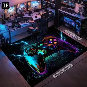 Colorful Gaming Controller Lightning Neon Tie Dye Rug - Premium Machine Washable Rectangle Velvet Carpet for Bedroom, Game Room, Study - Non-Slip HD Print Electric Decor - Perfect for Gamers