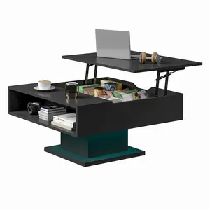 Black Height-Adjustable Coffee Table with Twin Sliding Design with Light Storage Function Adaptable to a variety of home styles