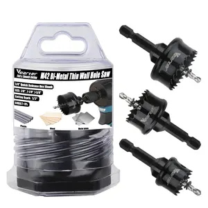 Vearter 3Pcs M42 Bi-Metal Thin Wall Hole Saw Power Tools Set, Multi-Size 7/8"(22mm)-1-3/8"(35mm), 1/4"(6.35mm) Hex Shank, Deep Cuts for Wood, Metal, Power Tool Compatible