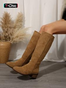women's fashionable solid color zipper knee boots, casual comfortable boots for fall & winter, female all-match trendy shoes for daily wear