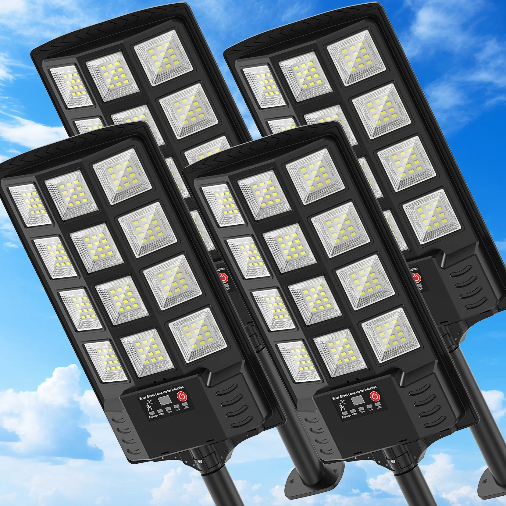 4Pack Solar Lights Outdoor IP66 Waterproof 6500K Dusk to Dawn Solar Security Flood Lights with Remote Control for Yard