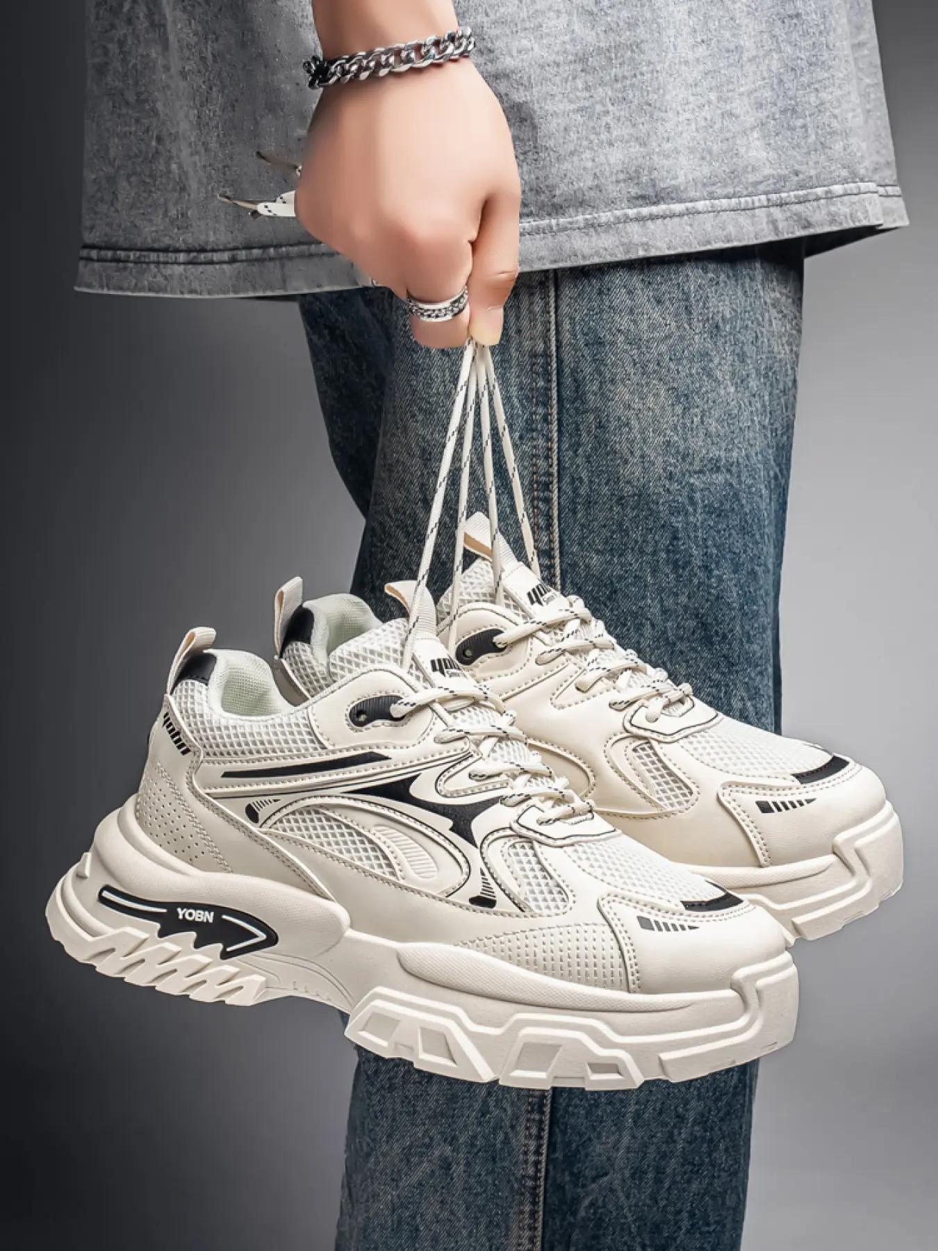 Men's Retro Trendy Dad All Day Sneakers, Breathable Mesh Thick Sole Elevated Casual Sports Shoes Versatile Daily Walking Jogging Trainers