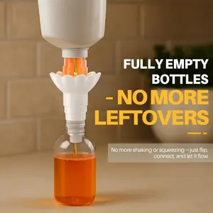 2-Piece Universal Empty Bottle Pouring Toolkit - Reusable Liquid Transfer Connector with Waste-Free Funnel Adapter, Compatible with Shampoo, Body Wash, Conditioner, Lotion and Bathroom Products