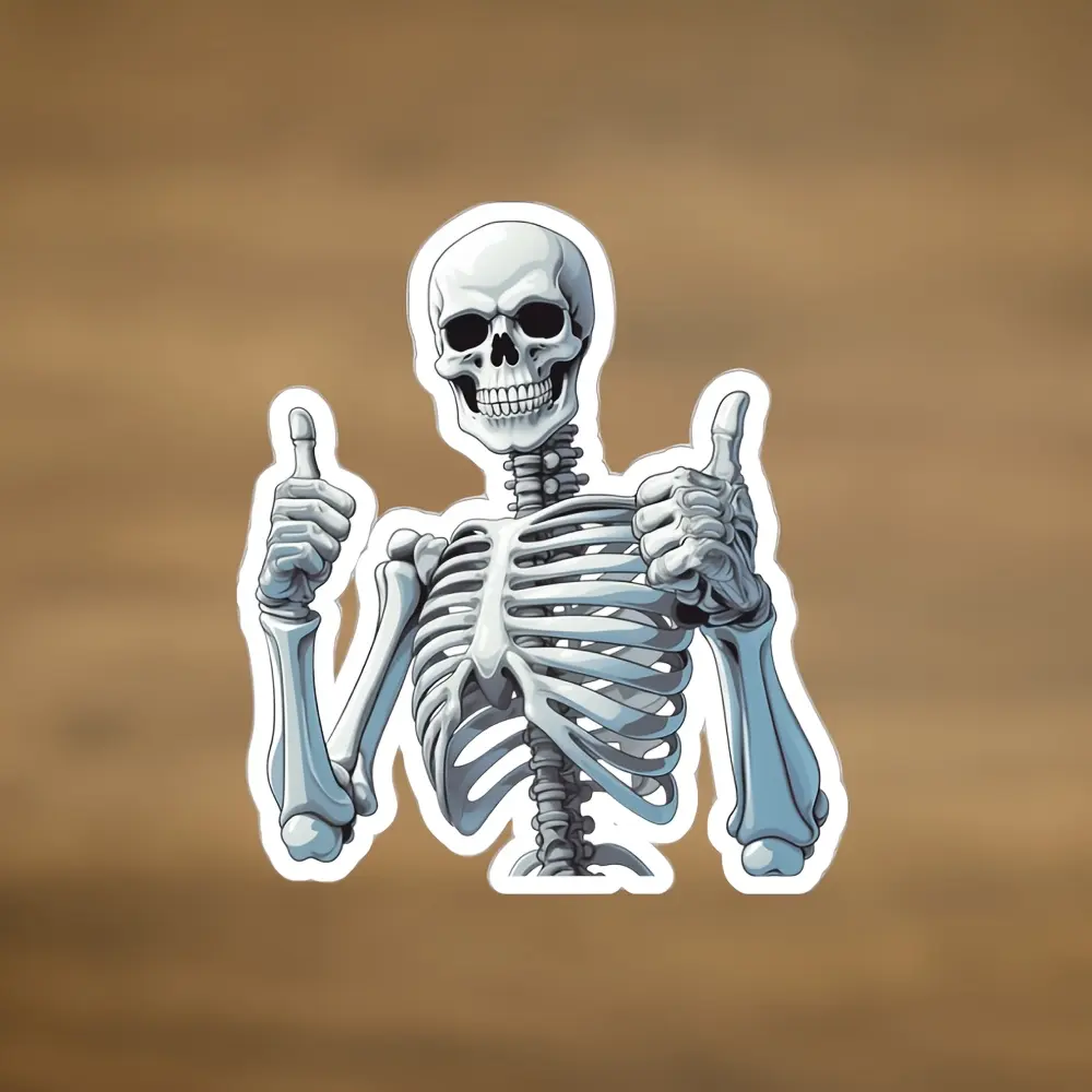Skeleton Thumbs Up Sticker, Funny Skull Decal, Halloween Vinyl Waterproof Reusable Easy Apply, Laptop Phone Car Skateboard Notebook Water Bottle Tumbler Luggage Wall