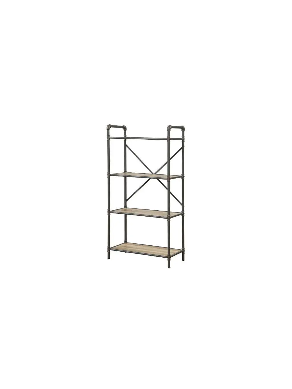 212 MAIN 49 in. Industrial Metal 4-Tier Etagere Bookshelf - Open Back, Fixed Shelves, Pipe Frame, Gray-Brown Book Rack for Office, Commercial Furniture Use, Bookshelf Book Rack