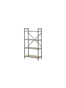 212 MAIN 49 in. Industrial Metal 4-Tier Etagere Bookshelf - Open Back, Fixed Shelves, Pipe Frame, Gray-Brown Book Rack for Office, Commercial Furniture Use, Bookshelf Book Rack