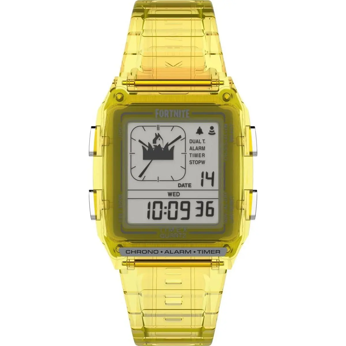 Timex Q LCA x Fortnite Alarm Quartz Digital Unisex Watch TW2W96600, Resin, Rectangle, 30M - 50M, Buckle Wrist Watches, Scratch Resistant, Silver