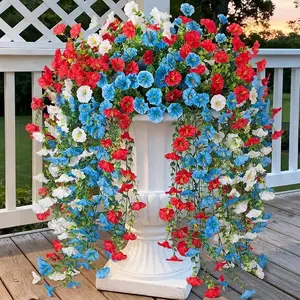 6-Piece Outdoor Artificial Hanging Flower Basket, Blue Fake Plants, UV Resistant, Realistic Decor, Patio Balcony Garden Decoration