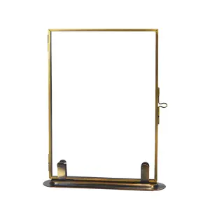 Vintage Brass Picture Frame, Large Size 5.5×1.6×7.1 Inch (140×40×180mm), Floating Design with Double-Layer Clear Glass, Solid Brass Base, Easy to Use, Perfect for Home Decoration, Party Table Centerpiece & Gift