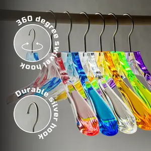 5 Pack Acrylic Multicolored Clothes Hangers with Durable 360 Degree Silver Hook | Premium Quality Acrylic Hangers Six Colors (Purple)