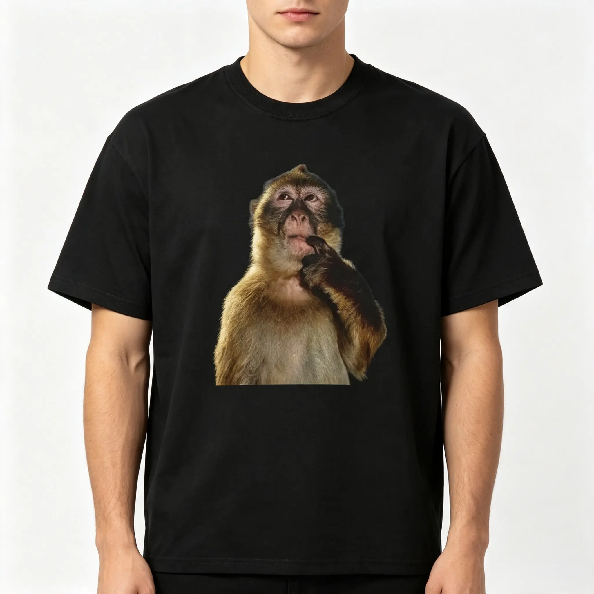 Men's Soft Cotton Graphic T-Shirt - Funny Thinking Monkey Meme Print, Casual Short Sleeve Classic Fit Top, Tshirt, Basic, Shortsleeve, Elegant, Menswear