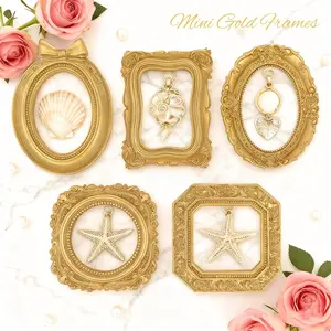 5PCS Mini gold frames Mini frame Small Picture Frames Magnetic Picture Frames for Refrigerator Vintage Picture frames Antique Vintage gold frame Jewelry Display Photo Frame Decor