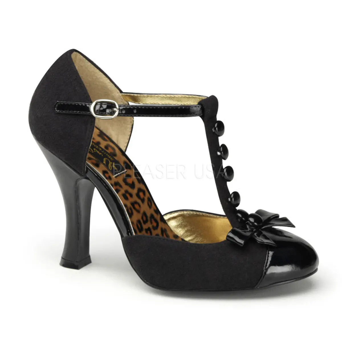 Women's Black Suede Upper D'Orsay Pumps Footwear - Pointed Toe, T-Strap, 4 in Heels, Formal Party Shoes with Mini Bow Accent