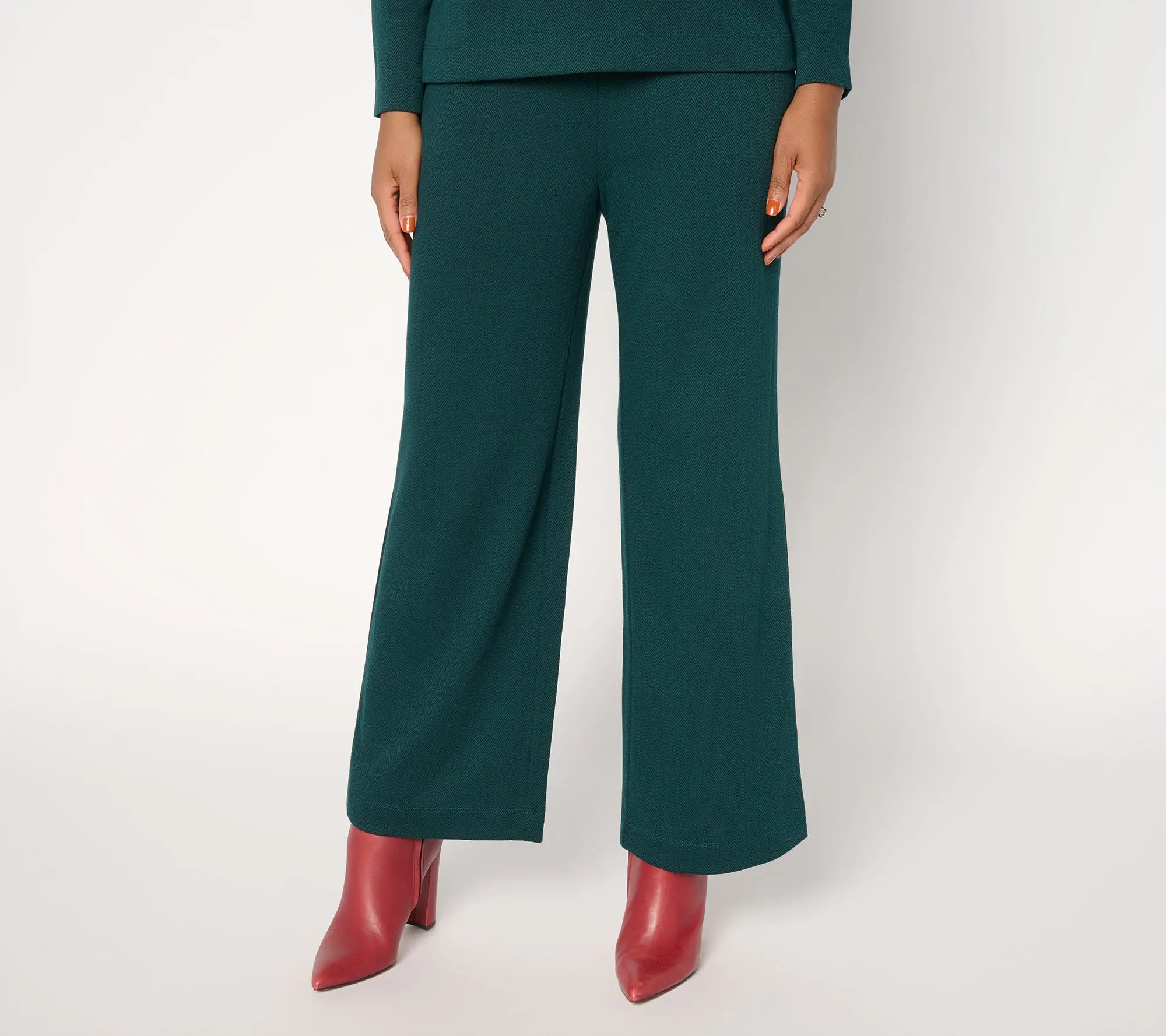 Joan Rivers Regular Knit Herringbone Wide-Leg Pants