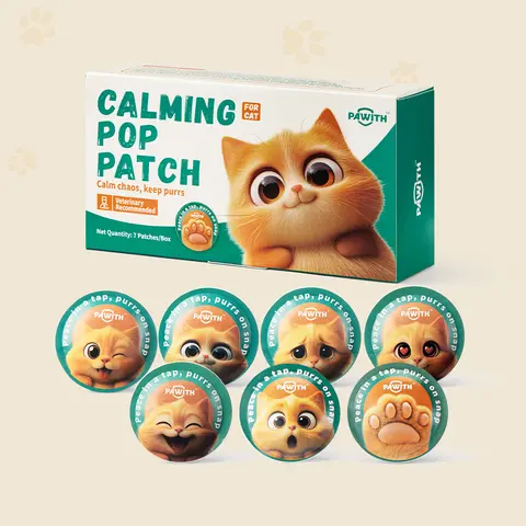 PAWITH Cat Calming Pop Patch (1 Box * 7 Patches) ,Long lasting up to 48 hours Per,to Help Reduce Conflicts and Signs of Tension in Multi-Cat Households,Ideal for cat travel, vet visits, car rides effectively alleviating emergency behaviors.