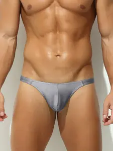 1Pc Men's Narrow Edge Solid Thong, T-Back Hip Lift Design, Smooth & Breathable Slim Fit, Bikini Style for Sports, Fitness & Casual Wear, Streetwear Underwear, Menswear