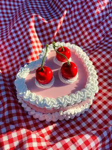Cherry Fake Cake Heart-Shaped Cottagecore Jewelry Box for Decor Prop Maximalist Display
