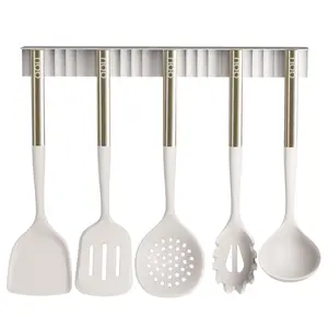 OOU Magnetic Silicone Cooking Utensils Set with Wall Rack, 6 Pcs Kitchen Utensils Sets for Cooking with Stainless Steel Handle, Heat Resistant 446°F, Non-Scratch for Nonstick Cookware, BPA-Free
