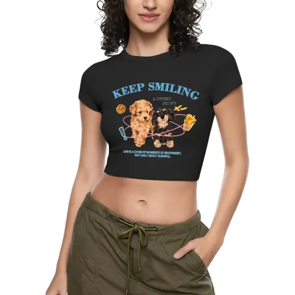 Women's Cute Dog Graphic Crop Top - Womenswear Short Sleeve Shirt, Funny Pet Lover Apparel