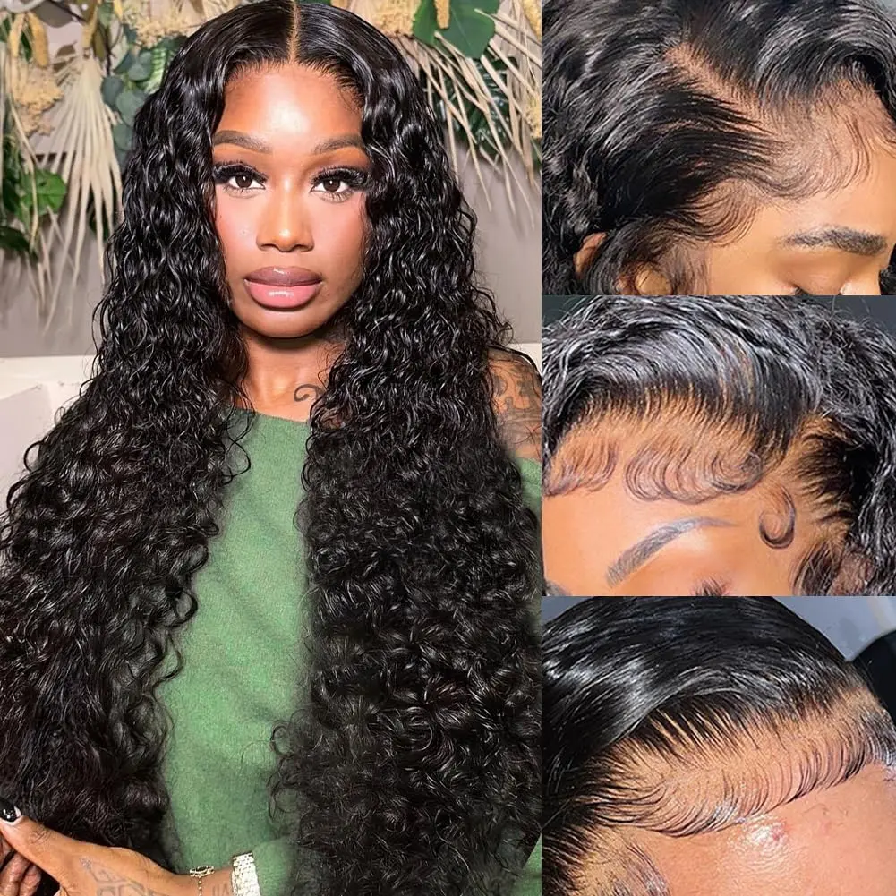 13x4 Deep Wave Honey Blonde Lace Front Wigs Human Hair 180 Density 13x4 HD Transparent Frontal Wigs Human Hair for Women Deep Curly Glueless Wigs Human hair Pre Plucked with Baby Hair Natural Black