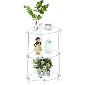 Clear Triangle  Side Table for Small Space, 11.81" L x 11.81" W x 26.7" H, 3-Tier Corner Shelf Stand End Table for Living Room Bedroom, Corner Display Rack Storage Shelf for Bathroom