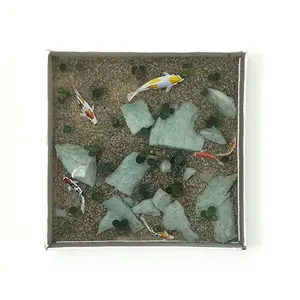 Resin Koi Pond with Hand Painted Fish in a White Box Lid