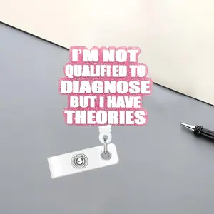 Funny Acrylic Bling Badge Reel, 1 Count Belt Clip Retractable Name Badge Holder for Nurse Doctor Student Worker Volunteer, Identification Badges