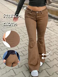 GILIPUR Y2K Women's Low-Waisted Solid Color Stretch Flare Jeans - Slim-Fit, Stretchy Denim, Minimalist & Stylish, Versatile Flare Pants,ootd,fall fashion,fashion,womens fashion