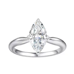 【1022】925 Silver Ring with 2CT Marquise White Synthetic Moissanite – Plain Band, Stackable as a 3-Piece Set