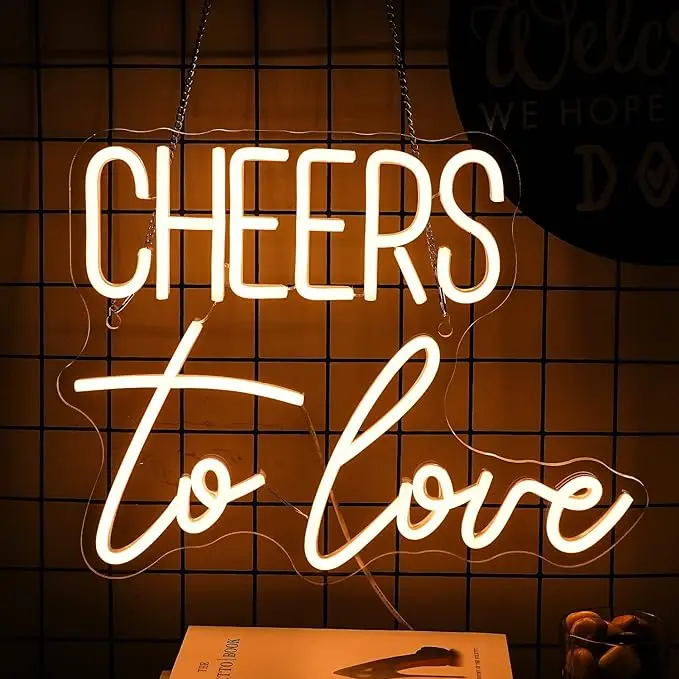 Cheers to Love Neon Sign Dimmable Warm Led Sign Cheers to Love Neon Lights Decor USB Powered with Switch Neon Signs for Wall Decor Christmas Party Wedding, Engagement