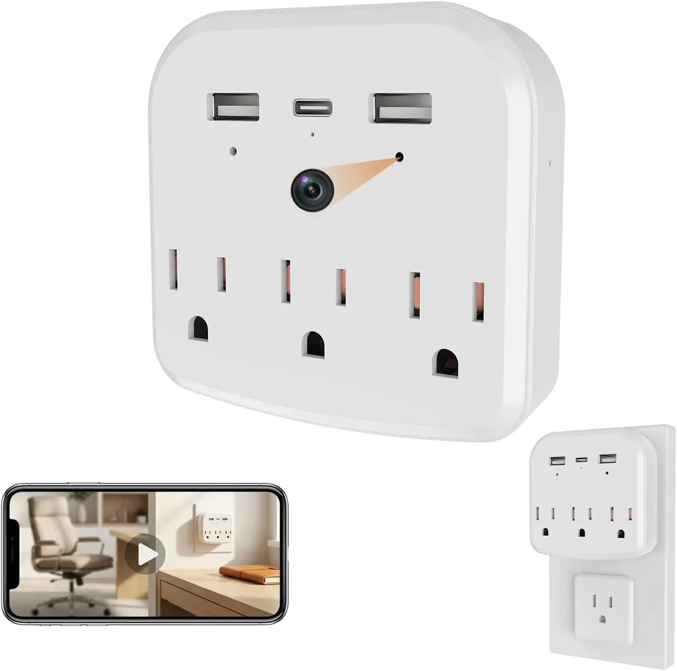 1080P HD Mini Wall Plug Camera, Wireless WiFi Flat Wall Plug-In Smart Home Security Nanny Cam with Motion Alert, Real-Time Live Feed, Included SD Card, Phone App for Home Safety